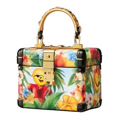 Dolce and Gabbana small box bag with colourful summer print and golden detais 2023 sticker