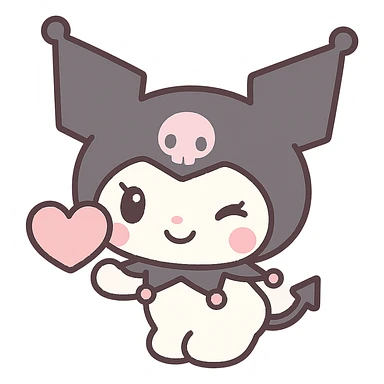 Kuromi character winking and presenting a heart, kawaii style sticker