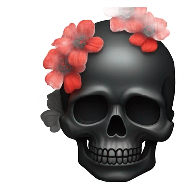 black skull with red flowers sticker