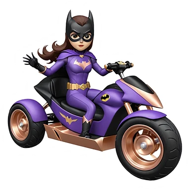 Hot full size real size-appearance electric road racing sexy BatGirl’s feminine midnight-colored tight outfit sixty’s tv show serious dark stealthy sporty safe plush deluxe off-road pursuit cruiser car rose gold accents (black hair,reclined and relaxed torso and shoulders seating position) go kart  sticker