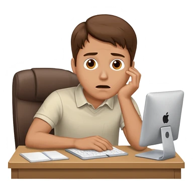 A white man with brown hairs  sits at his desk in shock sticker