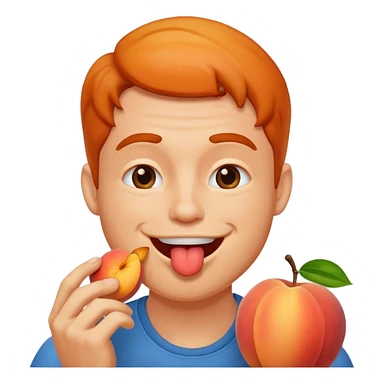 Man licking juicy peach sticker