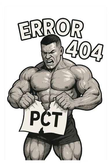 bodybuilder che strappa un foglio con la scritta "PCT" INTORNO A LUI FLUTTUA LA PAROLA "ERROR 404" sticker
