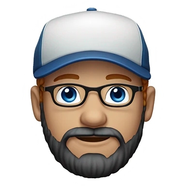 30 years old, male, short curly red hair, glasses, black baseball hat, blue eyes, pale complexion, thick beard and thin mustache sticker