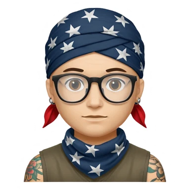 character with bandana and glasses and tattoted sticker