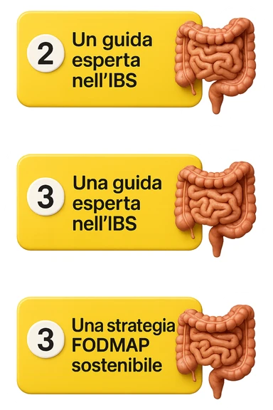 emoji stile iphone di 3 targhette numerate con intestino realistico davanti ad ogni targhetta, le targhette sono:
"1 – Un piano chiaro e strutturato
2 – Una guida esperta nell’IBS
3 – Una strategia FODMAP sostenibile"
, iperrealistico 4k sticker