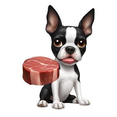 Boston terrier eating steak sticker