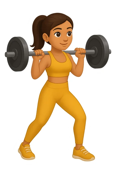 Create an emoji style illustration of a girl doing musculation wearing a cute yellow workout set, inspired by the reference image. sticker