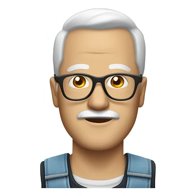  man with glasses in overalls, white beard, receding hairline sticker