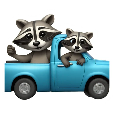 Raccoon driving blue pickup truck with girlfriend raccoon  sticker