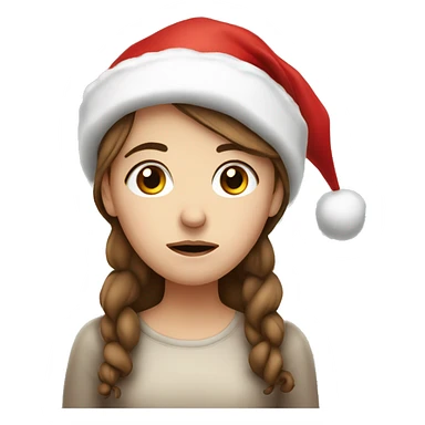 very sad Christmas white girl with brown hair and a christmas hat sticker
