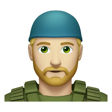 ukrainian military blonde man with a beard with green eyes with blue viking paint on the face  sticker