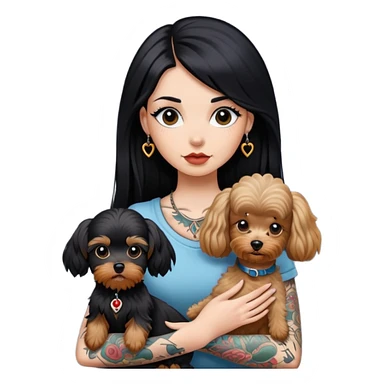 girl with long black  straight hair and tattoos and Yorkshire and poodle sticker