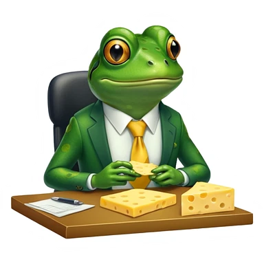 Frog eating cheese at work  sticker