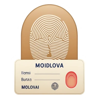 fingerprint card with placeholder lines instead of text, small silhouette of Moldova in the corner, classic emoji style sticker