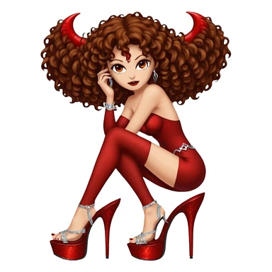 Lilith symbol seductress evil brown curly haired sexy succubus woman with clear glittery platform heels  sticker
