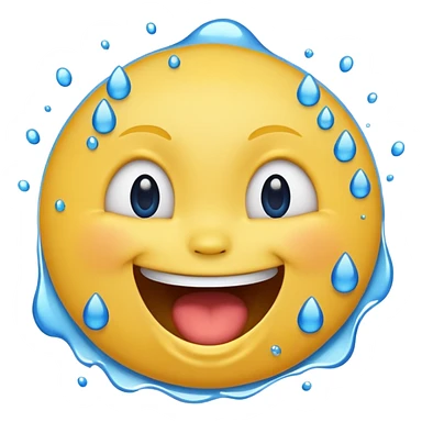Emoji, yellow round laughing face, open mouth with Splashing blue tears sticker