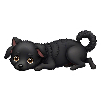 Small black dog curly fur lying on its back sticker