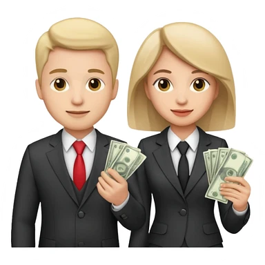 Una pareja (chico y chica de 28 años) vestidos con traje profesional y con dinero sticker