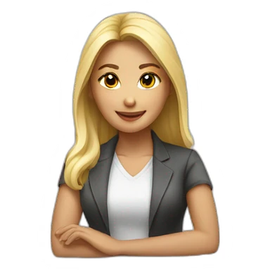 blonde asian female software engineer with Macbook on the table sticker
