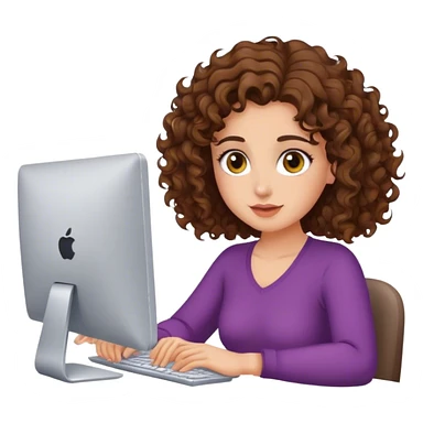 woman at computer with medium curly brown hair and hazel eyes no fingers  sticker