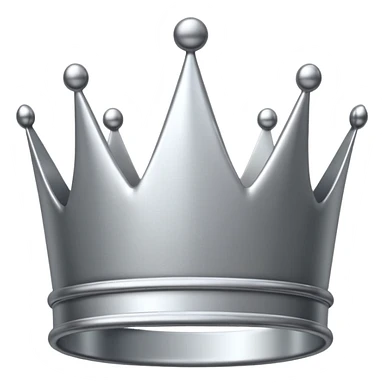 A luxury silver crown emoji, chrome metallic finish, smooth rounded edges, subtle sparkle, polished reflective surface, cute proportions, iOS emoji style, centered on a clean white background, soft studio lighting, no outlines sticker