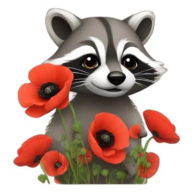 raccoon with poppies sticker