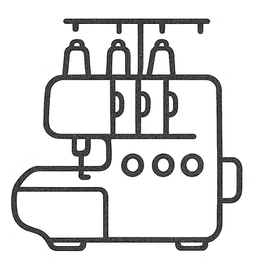 Google Material Design icon for 'Overlockers' with a clean, minimalist, 2D look, featuring a simplified overlocker outline sticker