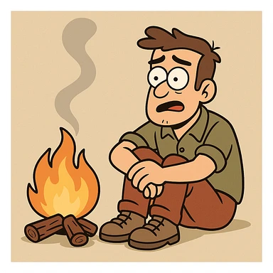 simple campfire with 2-3 logs and a stream of smoke rising from the fire, minimal and clear, clean and straightforward design sticker