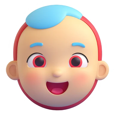 round baby blue and red face with a happy expression, Microsoft 3D Fluent style sticker