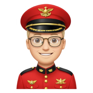 Smiling military man with glasses in red uniform sticker
