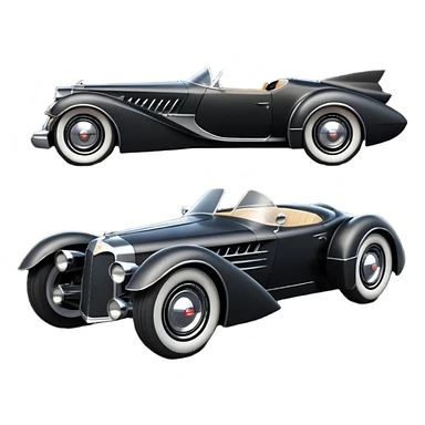  the animated series aerodynamic opulent dark futuristic concept Batmobile loosely based on 1966 V16 Cadillac roadster(flat long straight faceted mechanical body) winged stealthy street hot rod  sticker