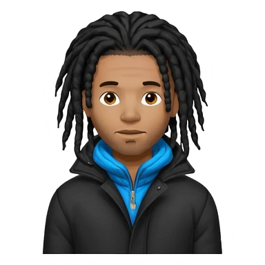 African American man with black dreadlocks shoulder length wearing black bubble winter coat sticker