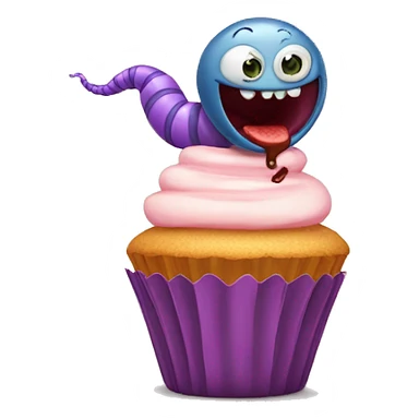 A worm eating a cupcake sticker