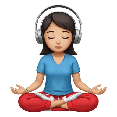 An East Asian woman🧘🏻‍♀️ is sitting cross-legged in a meditation pose, wearing Apple headphones🎧 and listening to music. The song is so beautiful that she has her eyes closed and tears streaming down her face. sticker