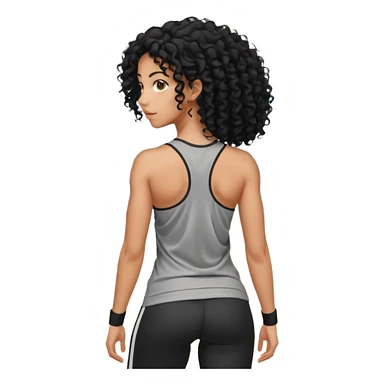 Treino de academia mulher morena de cabelos cacheados caindo nas costas sticker