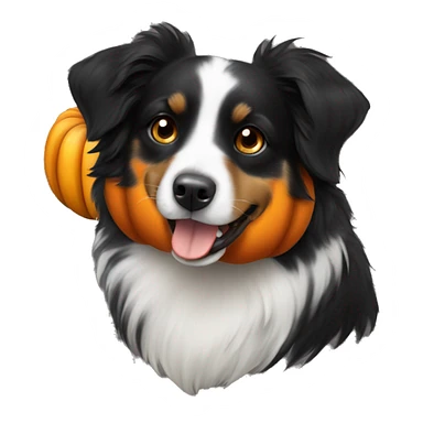 Small black australian shepherd dog in a pumpkin sticker