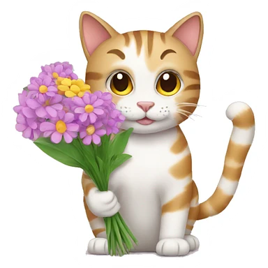 a tabby cat hold various flowers sticker