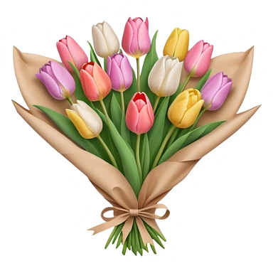 light pastel tulip bouquet wrapped in brown paper sticker