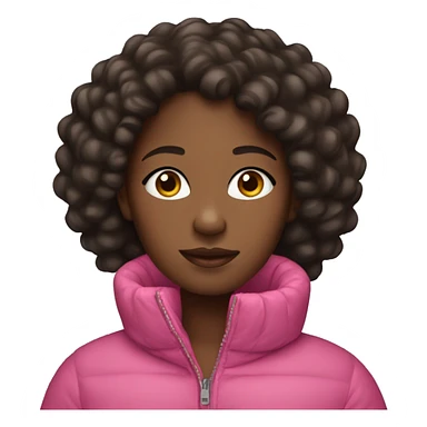 black girl in pink puffer coat with dark brown curly hair sticker