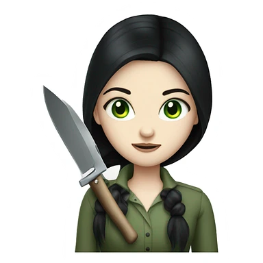 Long black hair girl pale skin green eyes with knife sticker