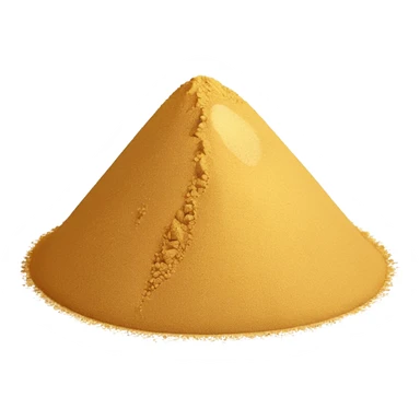small mound or light scatter of fine golden-beige powder with slightly crystalline texture and dry matte finish, tiny uniform grains, neutral dissolvable ingredient, no spoon or packaging, soft lighting, subtle shadows, emoji scale sticker