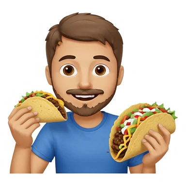 White man with brown hair, blue eyes and a gray goatee eating a taco sticker