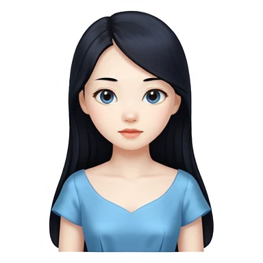 Chinese woman, long black hair, pale blue dress sticker