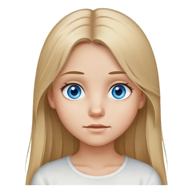 girl with long dirty blond hair, blue eyes, wearing a white top, neutral expression sticker