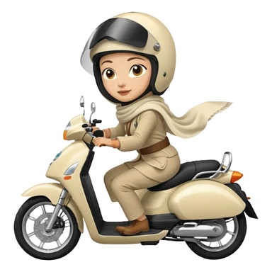 A woman wearing a cream colored pashmina hijab riding a motorbike pcx sticker