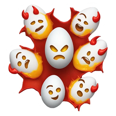 Create a dozen of eggs opened behind a picture of the devil sticker