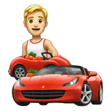 man with tomato face driving a sports car sticker