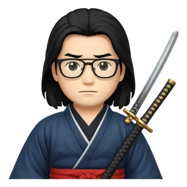long hair samurai with glasses sticker