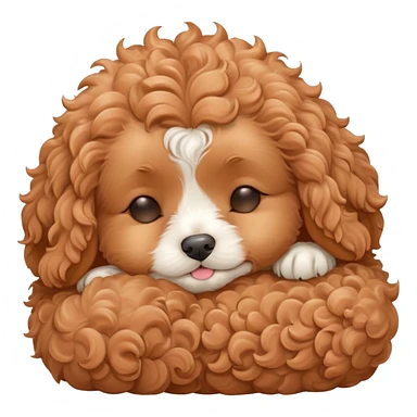 Cinematic Meme-Worthy cute Sleeping Cavoodle Portrait Emoji, Head resting peacefully with a contented smile, showcasing a delightfully cute build and a luxuriously soft, curly apricot coat with gentle white accents, eyes shut in a serene nap, Simplified yet hilariously adorable features, highly detailed, glowing with a soft, drowsy light, high shine, relaxed and utterly lovable, stylized with an air of playful laziness, bright and heartwarming, soft glowing outline, capturing the essence of a comically sleepy Cavoodle, so meme-worthy it feels like it could instantly become the next viral sensation of adorable slumber! sticker